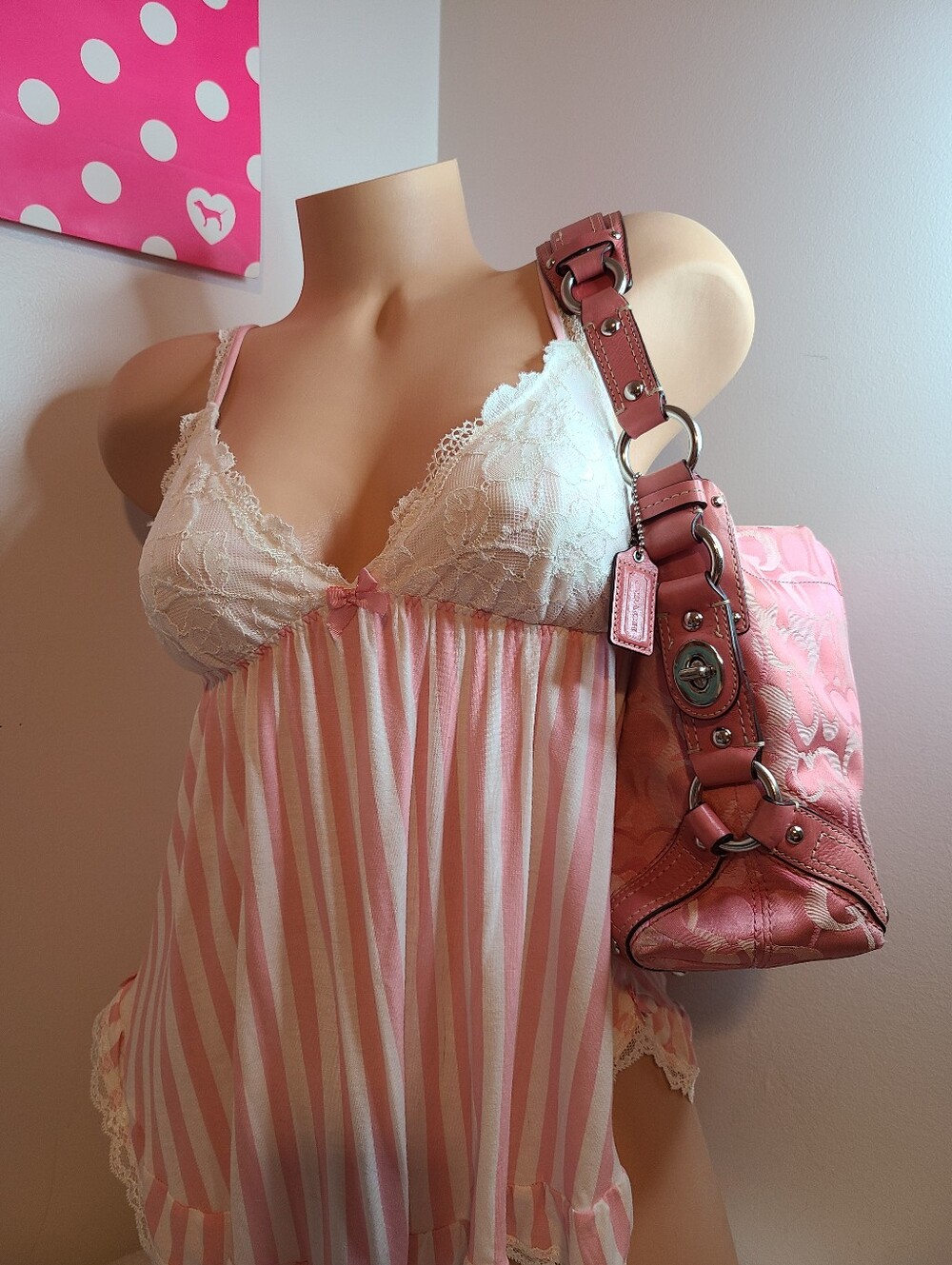 Rare Y2K Vintage Coach Carly Pink Signature Optic Medium Hobo Bag - Picture 9 of 10